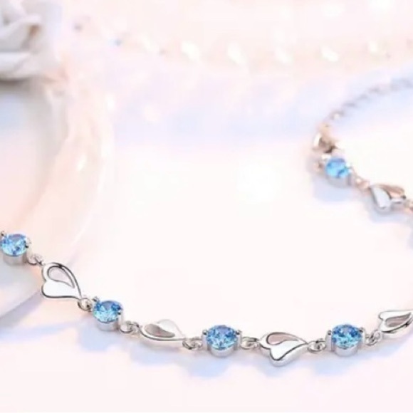 Jewelry - Blue Zircon 925 Silver Heart Bracelet